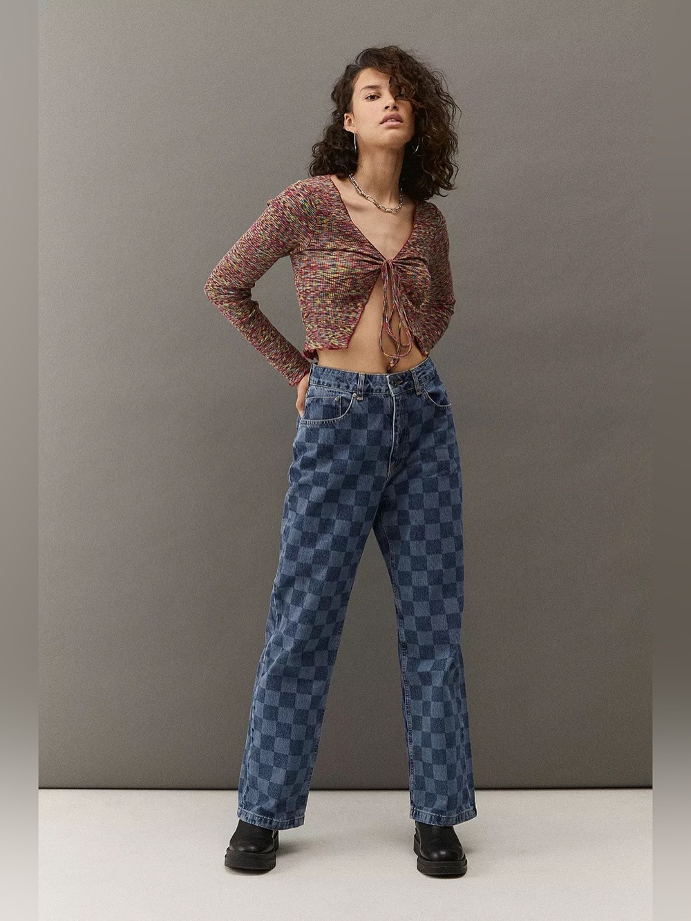 The Ragged Priest Checkerboard Dad Jeans